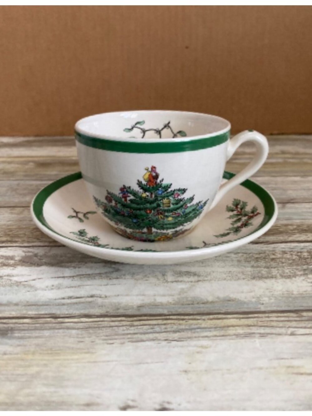 Spode Christmas Tree Teacup Saucer Set Made in England - Single Replacement Set